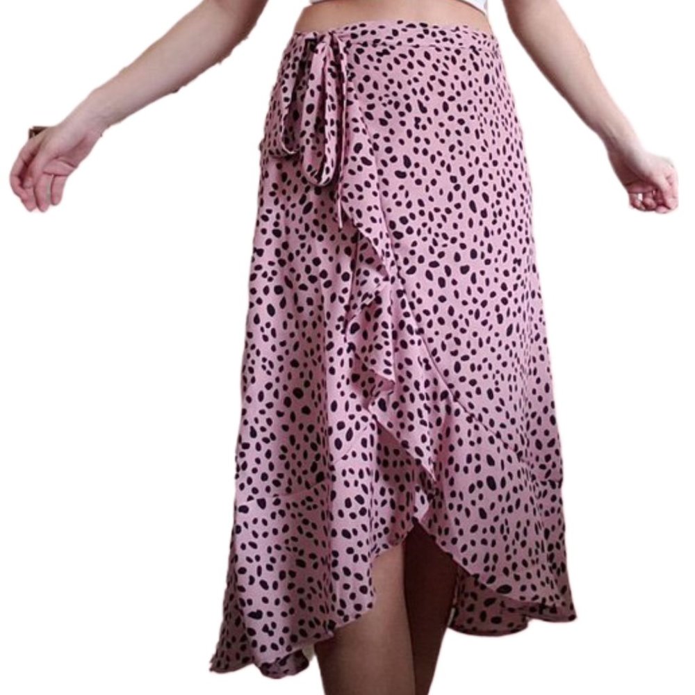Pink and black polka dot skirt
